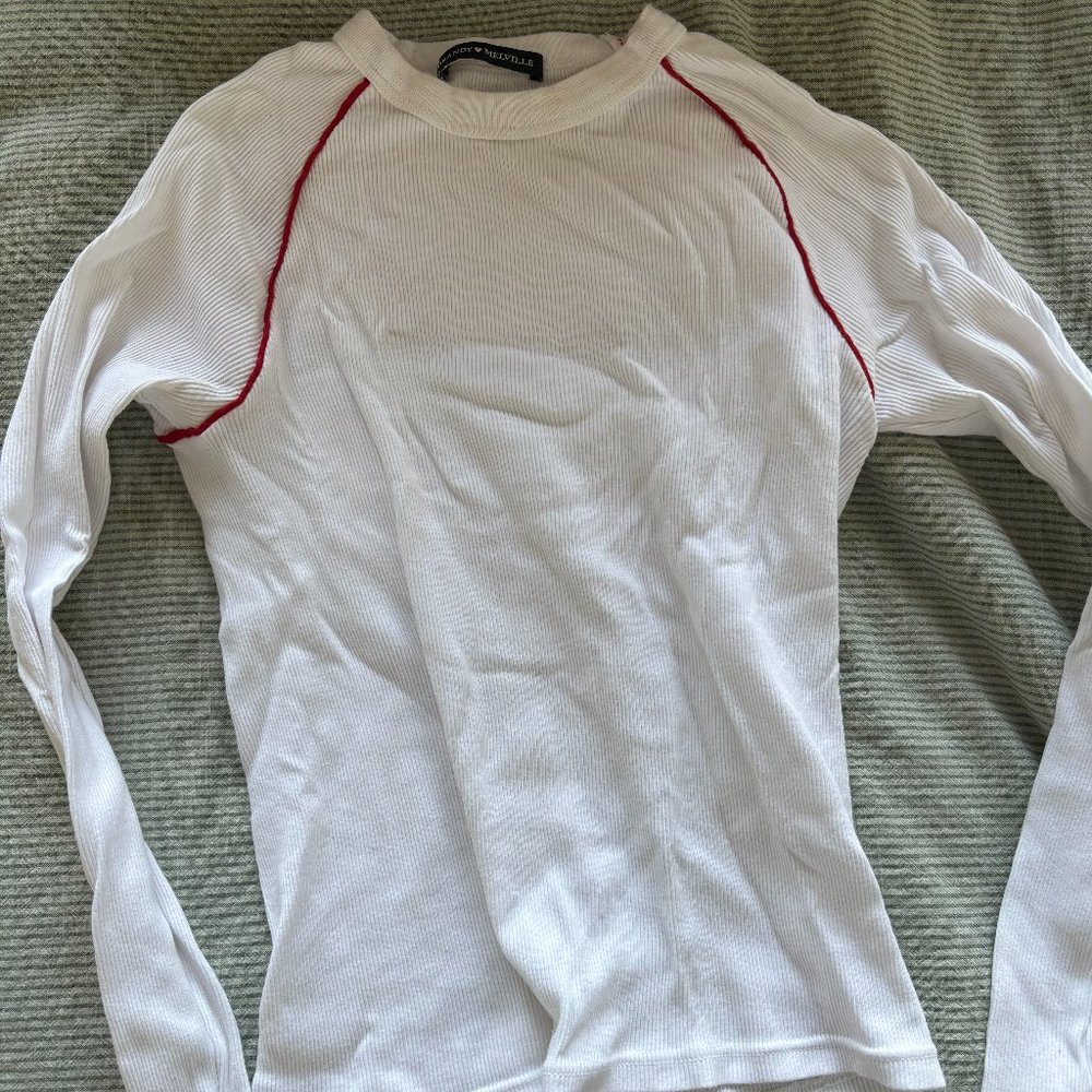 Brandy Melville White Top with Red Stripes